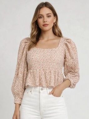 Nwt Hyacinth House Clemons Puff Sleeve Top Large Cottagecore Ditsy Floral